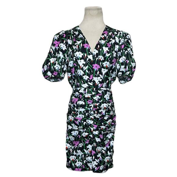 Veronica Beard Black White Pink Floral Ruched Mini Dress size 2 - Picture 1 of 16